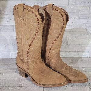 Men's Acme Western Brown Suede Leather Rodeo Cowboy Boots Size 9.5 USA Made